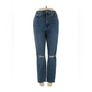 Good American Blue Straight Leg Jeans with Distressed Details